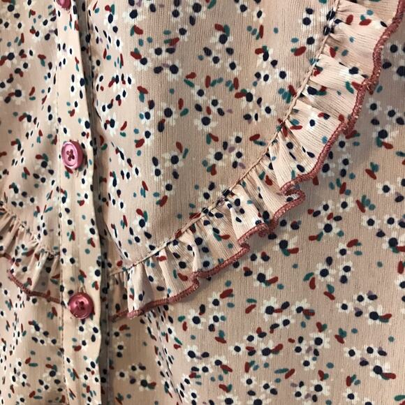 ModCloth Sweet and Smart Sleeveless Floral Ruffle Prairie Heart Blouse Top M - Picture 4 of 9